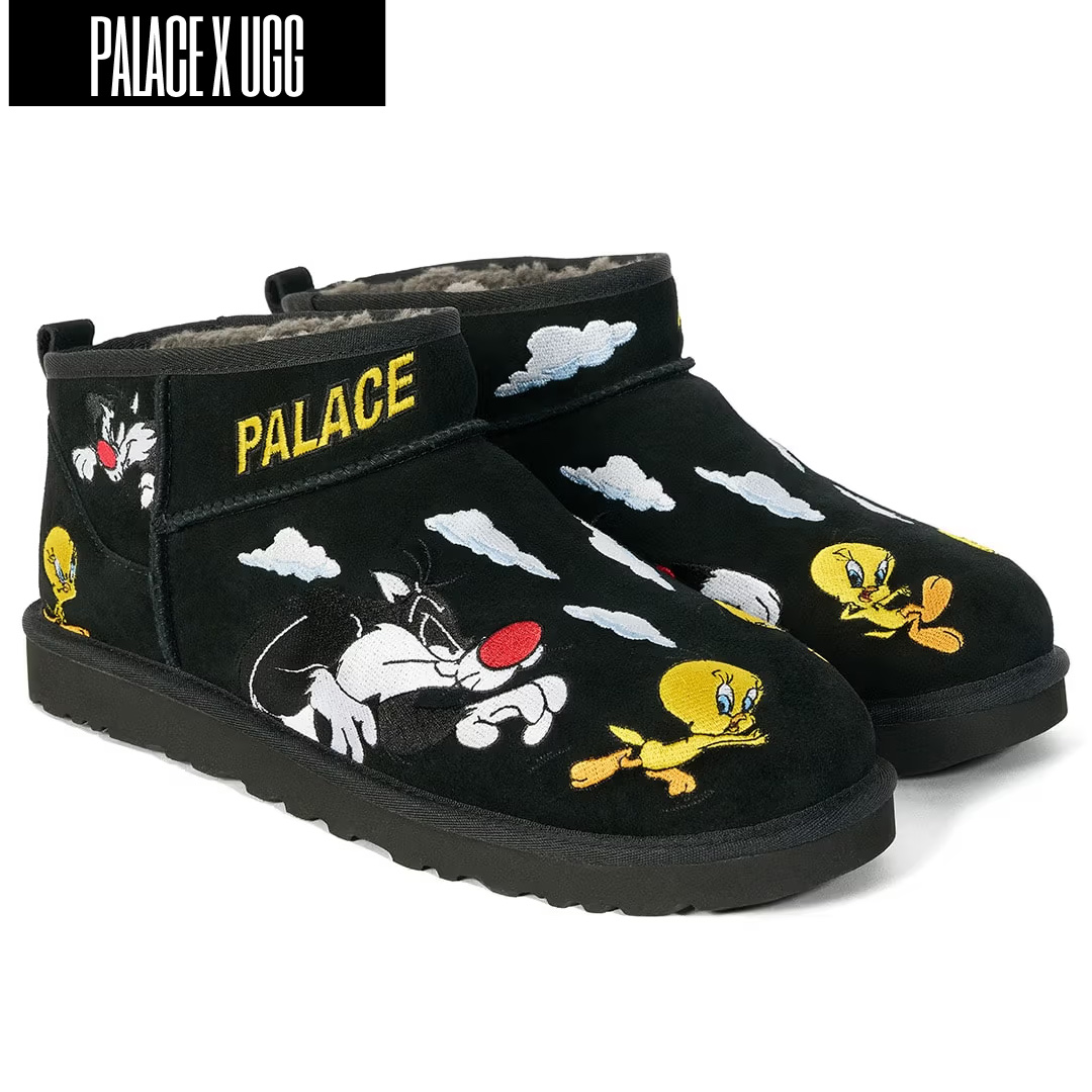 UGG x Palace x Looney Tunes Tasman Slipper Black, UGG x Palace x Looney Tunes Tasman Slipper Yellow 착용 스타일 - 2