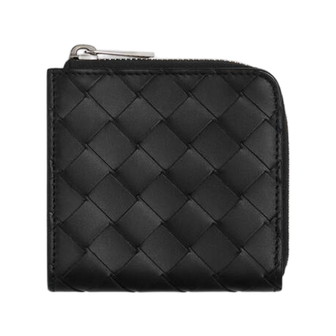 보테가 베네타 인트레치아토 스퀘어 집 어라운드 월렛 블랙(Bottega Veneta Intrecciato Square Zip Around Wallet Black)