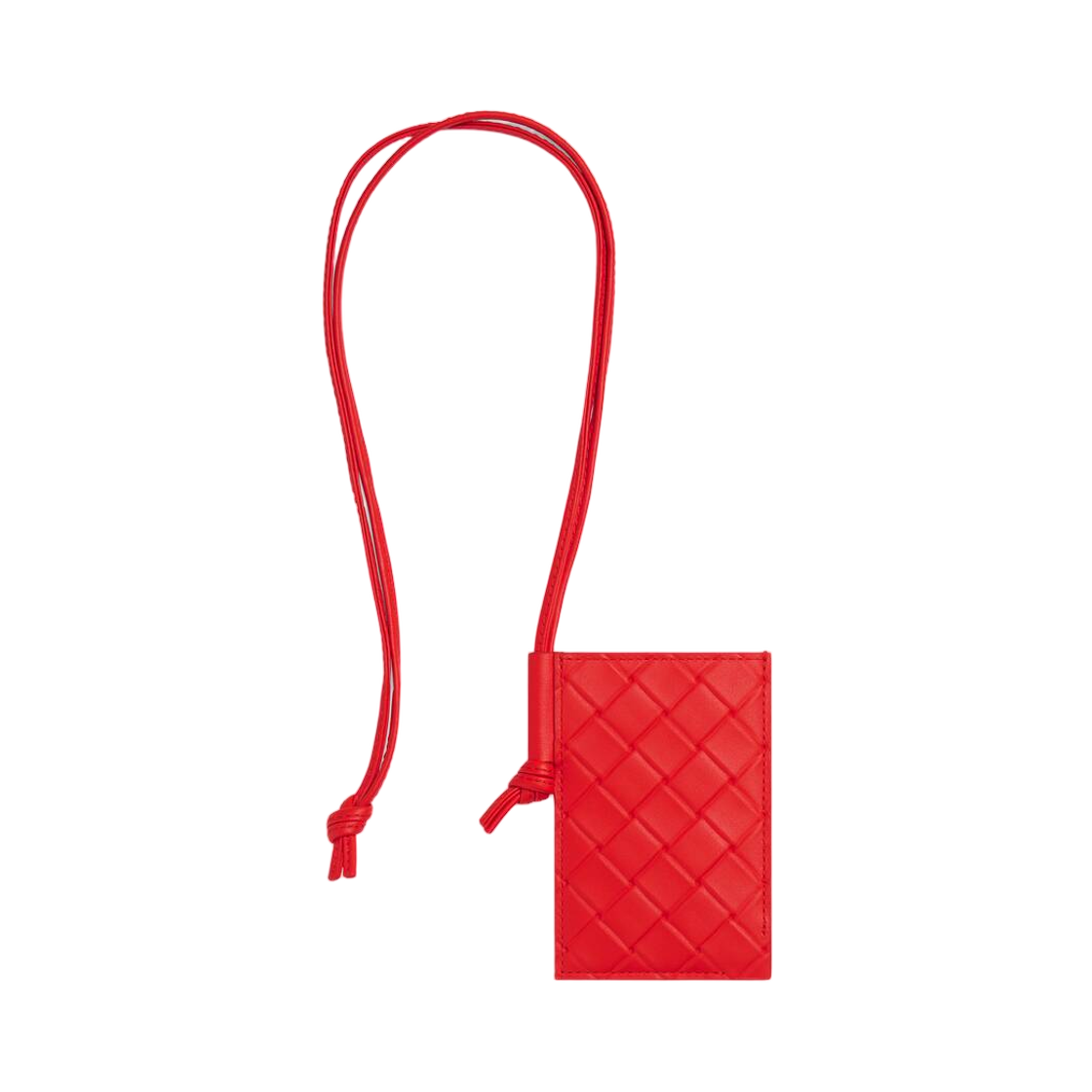 827748V0AQ16530 Bottega Veneta Intrecciato Stamp Badge Holder Cherry Tomato