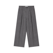 Waviness Back Leather Cinch Back Two Tuck Trousers Grey Herringbone