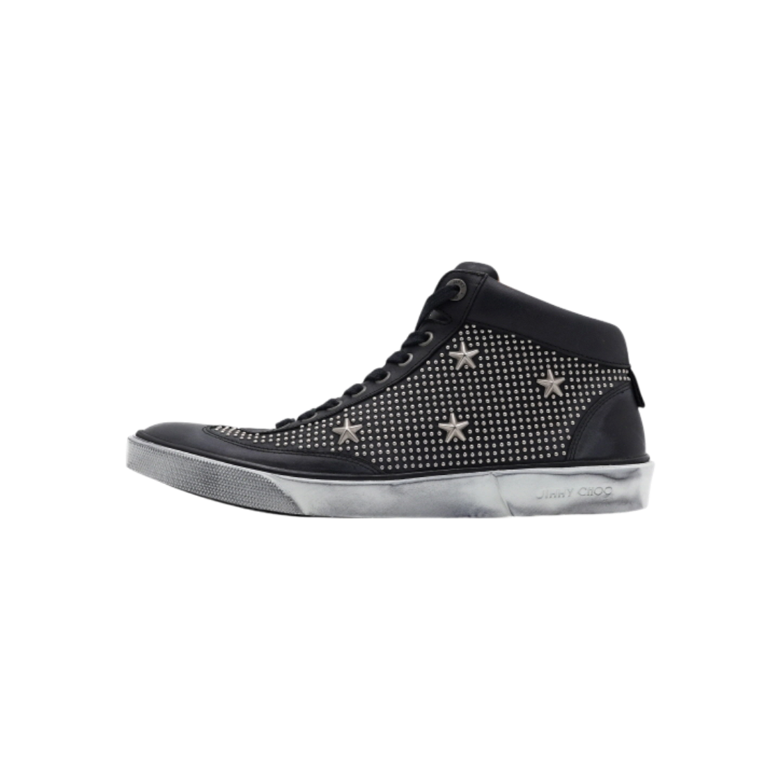 IT9MMBH4CKBK JIMMY CHOO Black Calfskin Multi-Stud Varley High-Top Sneakers for Men