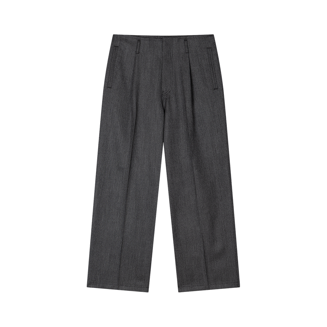 웨이비니스 웨이스트리스 원 턱 트라우저 다크 그레이(Waviness Waistless One Tuck Trousers Dark Grey)