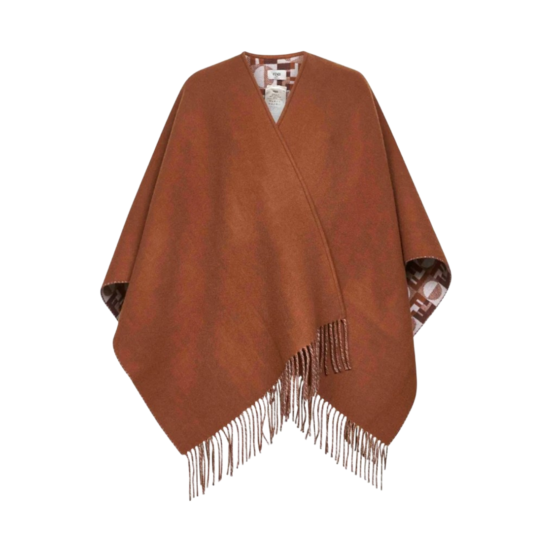FXX808AYKTF0X2L (W) Fendi Wool Blend Reversible Cape Brown