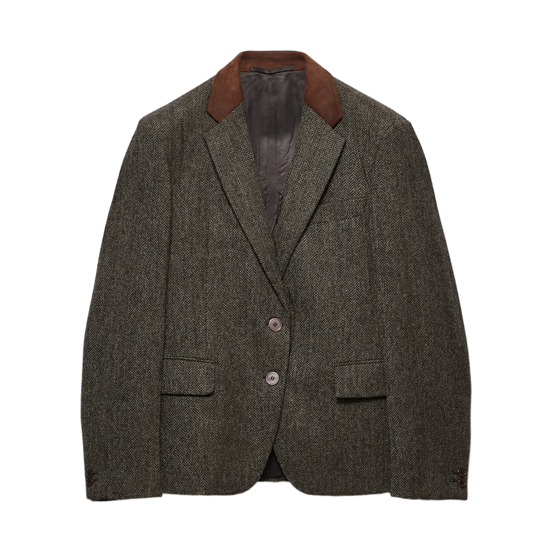 P593P-18VB-F0AAU (W) Prada Single-Breasted Shetland Wool Chevron Jacket Ebony