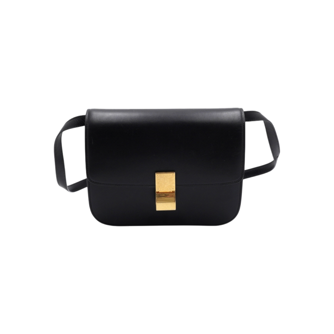 IT2IJTU5IQDM Celine Medium Black Calfskin Classic Box Shoulder and Crossbody Bag