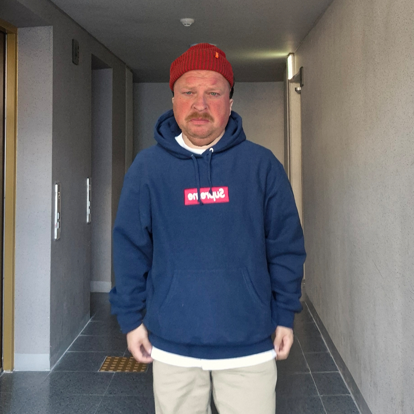 Supreme Box Logo Hooded Sweatshirt Navy - 24FW 착용 스타일