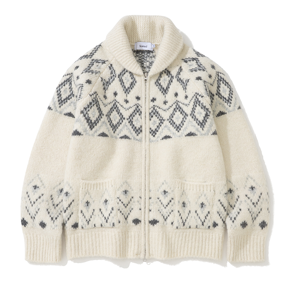 니티드 벌키 울 다이아몬드 집업 아이보리(Knitted Burlky Wool Diamond Zip-Up Ivory)