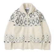 Knitted Burlky Wool Diamond Zip-Up Ivory