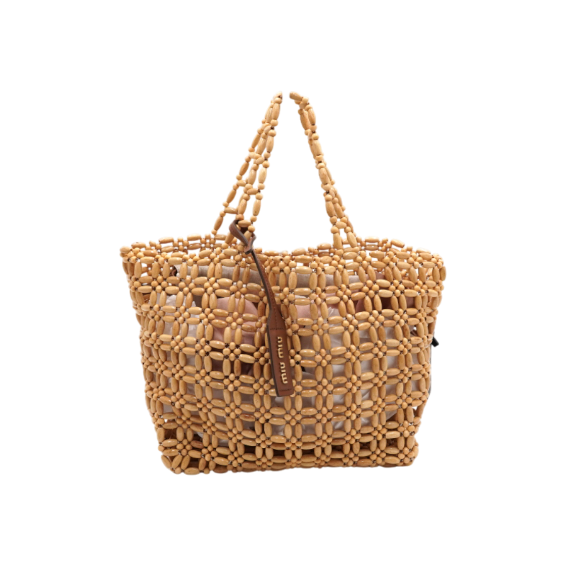 ITHSLEPGS9FR Miu Miu 5BA184 Wood Bead Natural Tote Bag