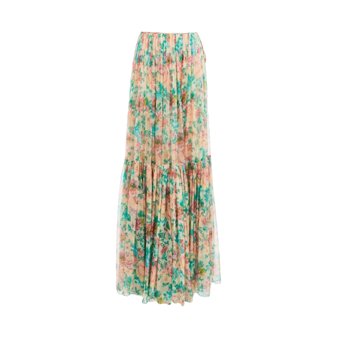(W) 끌로에 실크 모슬린 개더드 맥시 스커트 시드펄 베이지((W) Chloe Gathered Maxi Skirt in Silk Mousseline Seedpearl Beige)