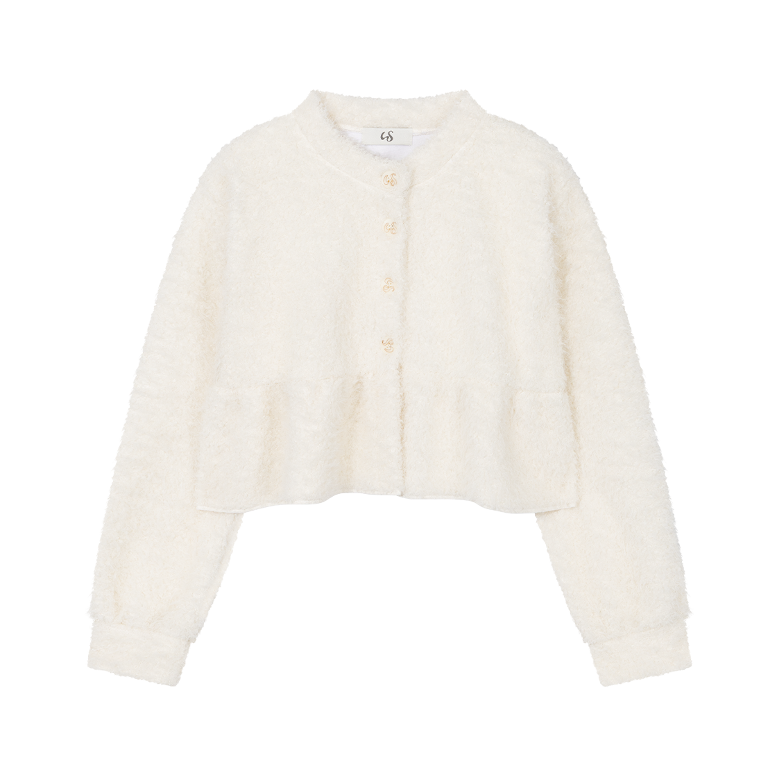 WTC023 UGLYSHADOW Boucle Ruffle Knit Cardigan Ivory
