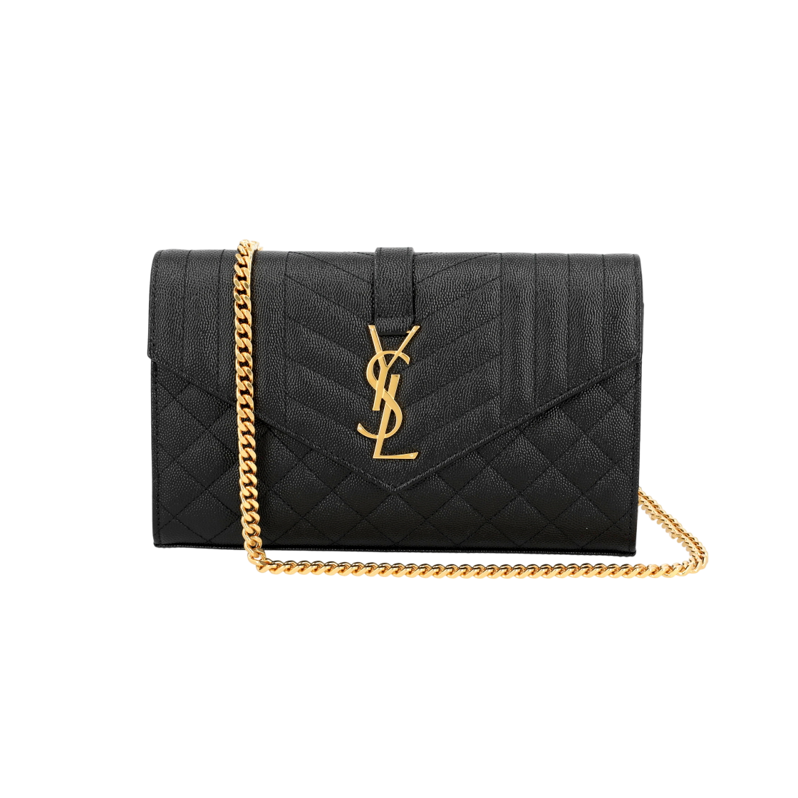 620280 BOW91 1000 [13% 쿠폰] Saint Laurent Monogram Chain Wallet in Mix Matelasse Grain De Poudre Embossed Leather Black