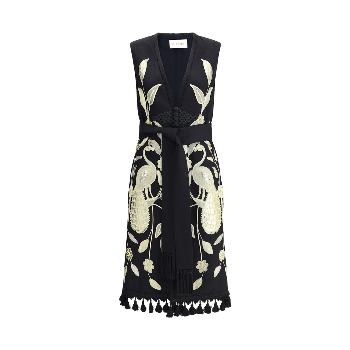 CMA85ASY0NO (W) Valentino Embroidered Long Vest Black