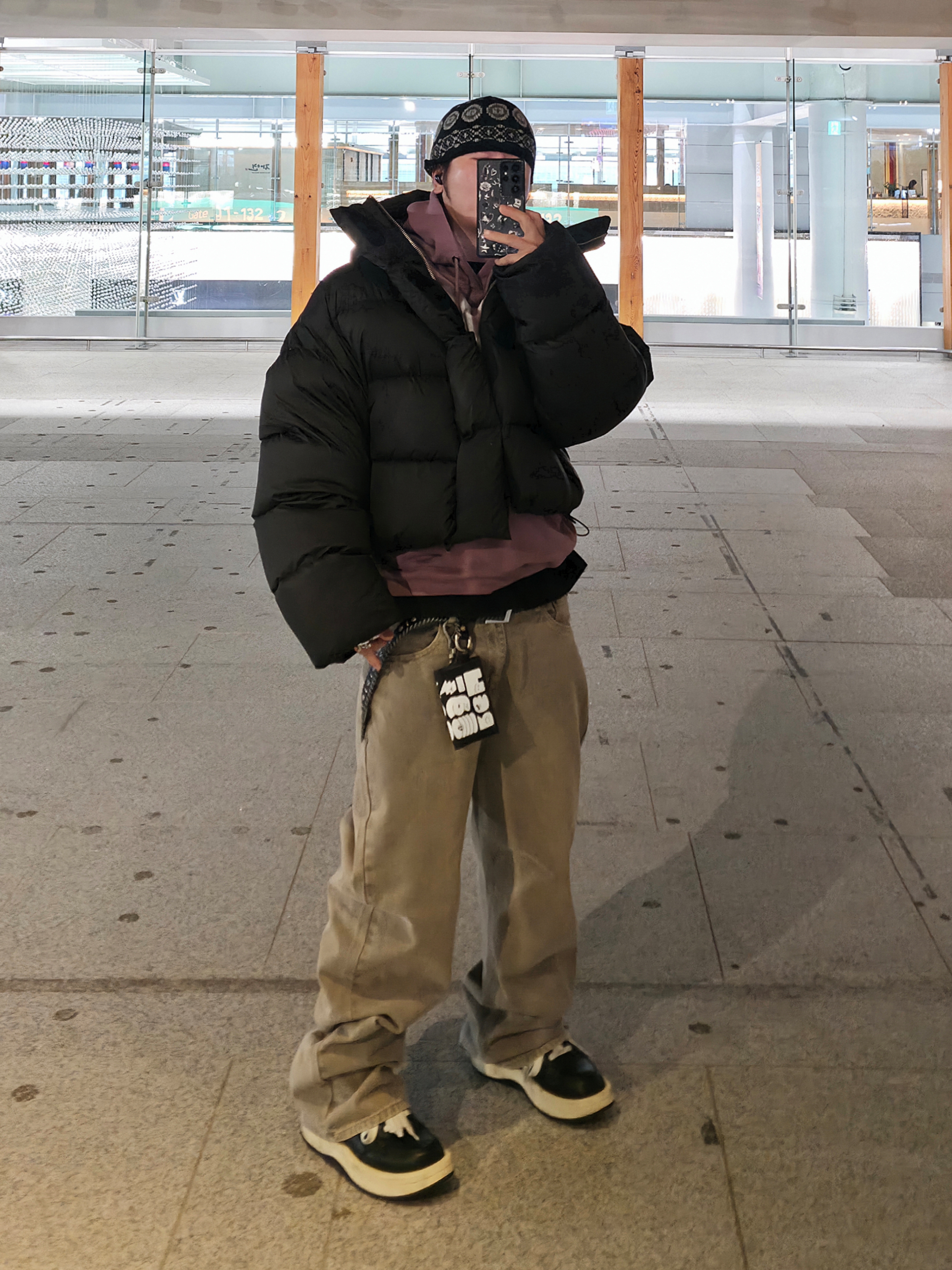 Entire Studios MML Hooded Puffer Black, Converse x Drkshdw Turbowpn Black Cream 착용 스타일 - 4