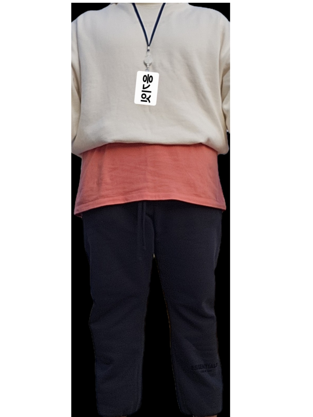 Essentials Hoodie Cloud Dancer - 23FW, Essentials Short Sleeve T-Shirt Coral - 22FW 착용 스타일