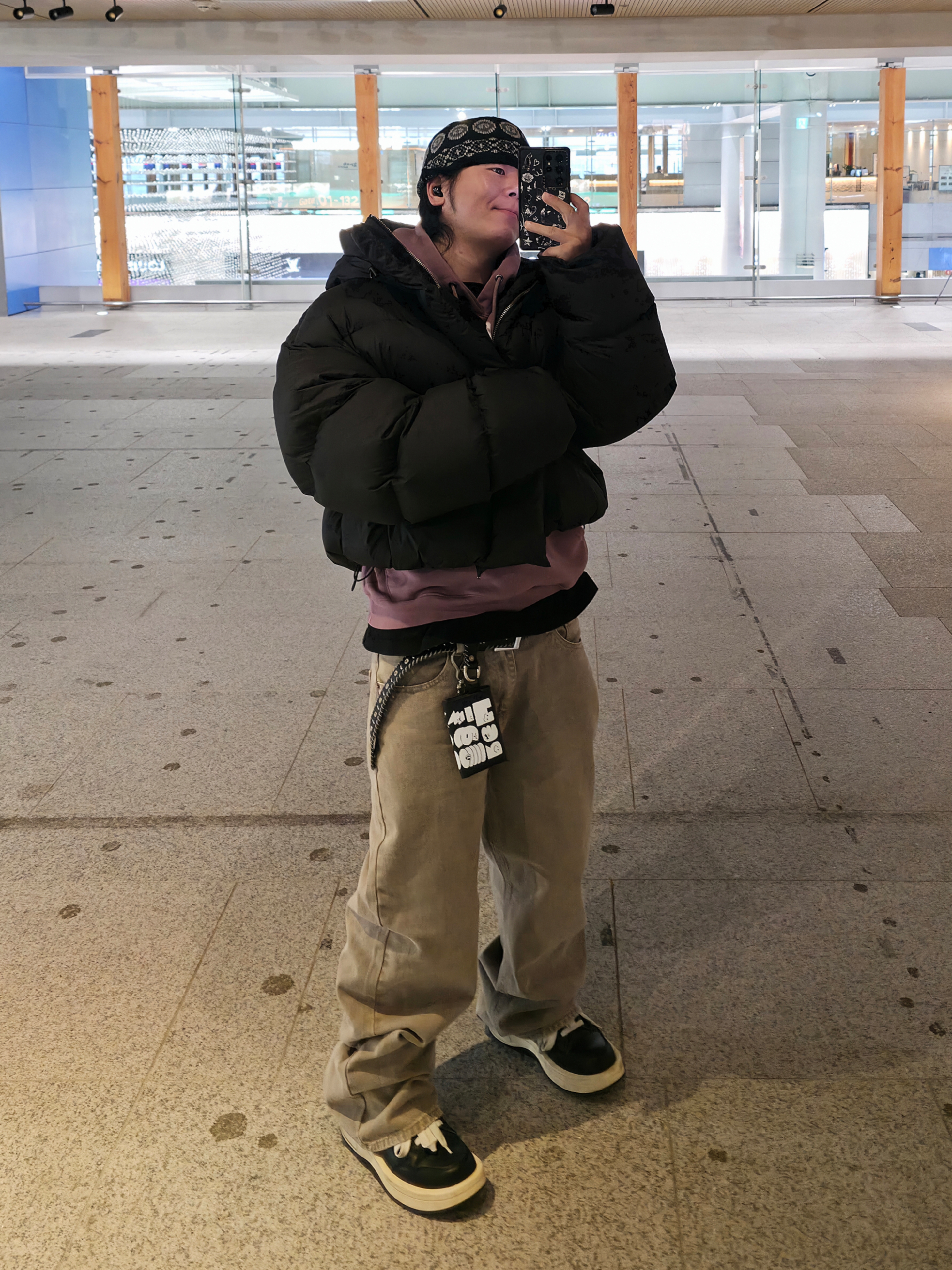 Entire Studios MML Hooded Puffer Black, Converse x Drkshdw Turbowpn Black Cream 착용 스타일 - 2