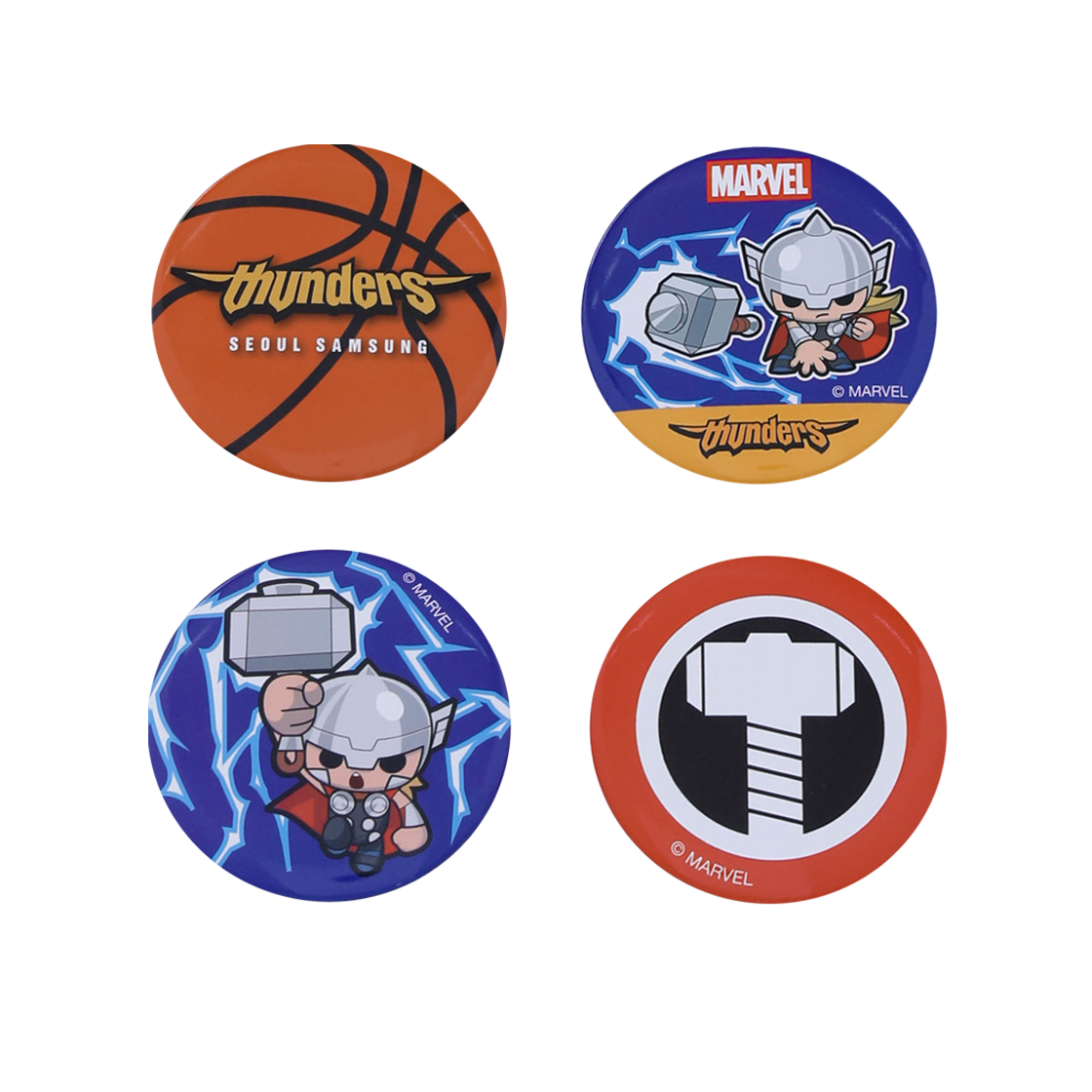 케이비엘 X 마블 컬렉션 서울 삼성 토르 핀뱃지 세트 4종(KBL X MARVELCollection Seoul Samsung Thunders Thor Pin Badge Set (4pcs))