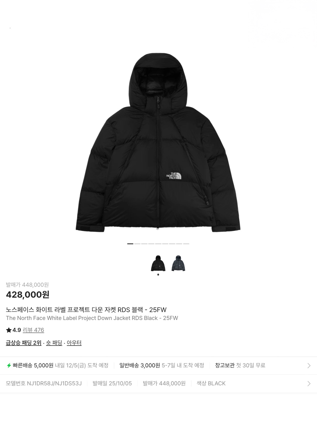 The North Face White Label Project Down Jacket RDS Black - 25FW 착용 스타일 - 6