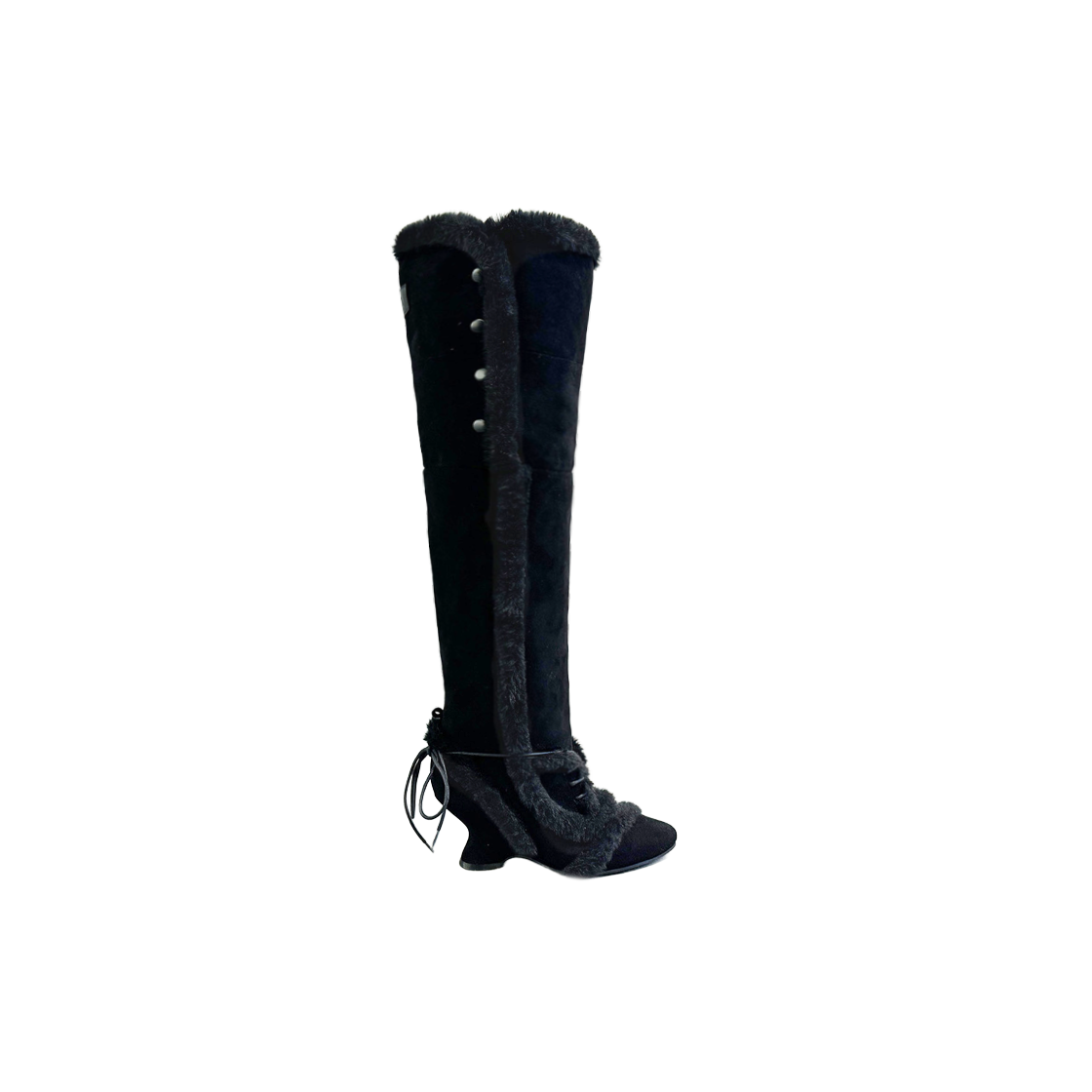 오호스 애섬 쉬어링 웨지 부츠 블랙(OJOS Asym Shearling Wedge Boot Black)