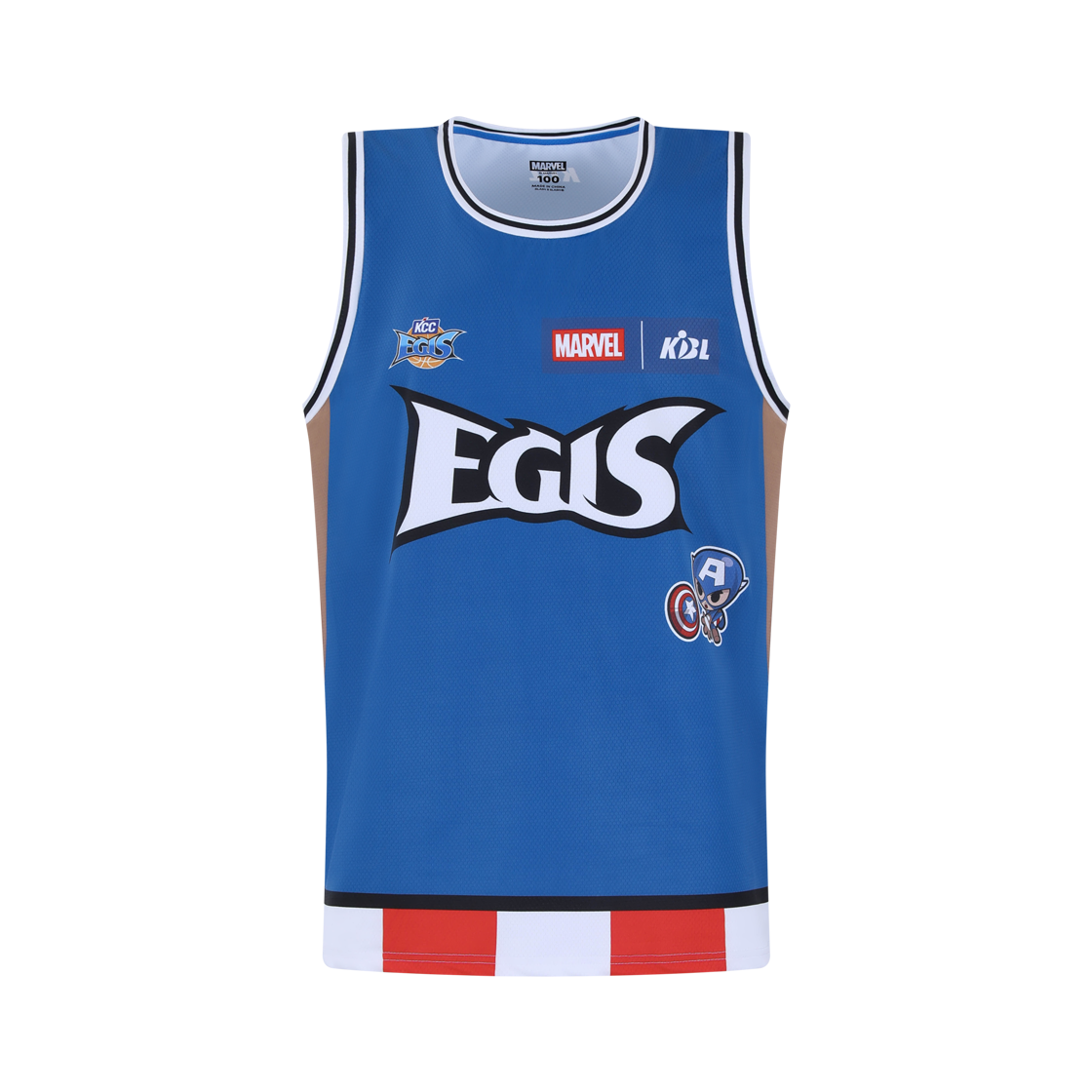케이비엘 X 마블 컬렉션 부산 KCC 캡틴아메리카 농구유니폼(KBL X MARVEL CollectionBusan KCC Egis Captain America Basketball Uniform)