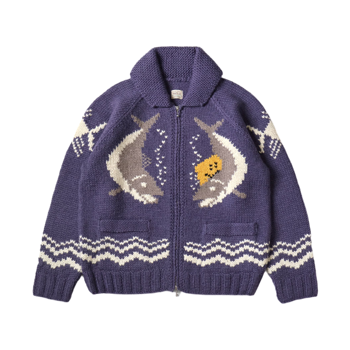캐피탈 핸드 니티드 패키쉬 트라우트 집 가디건 퍼플(Kapital Hand-Knitted Peckish Trout Zip Cardigan Purple) - 1