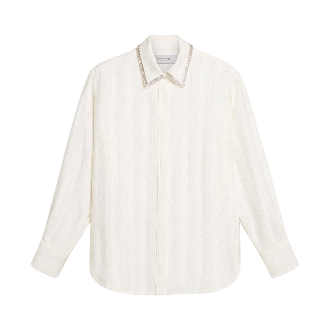 (W) 골든구스 버티컬 스트라이프 패턴 크리스탈 자수 셔츠 화이트((W) Golden Goose Vertical Striped Pattern and Crystal Embroidery Shirt White)