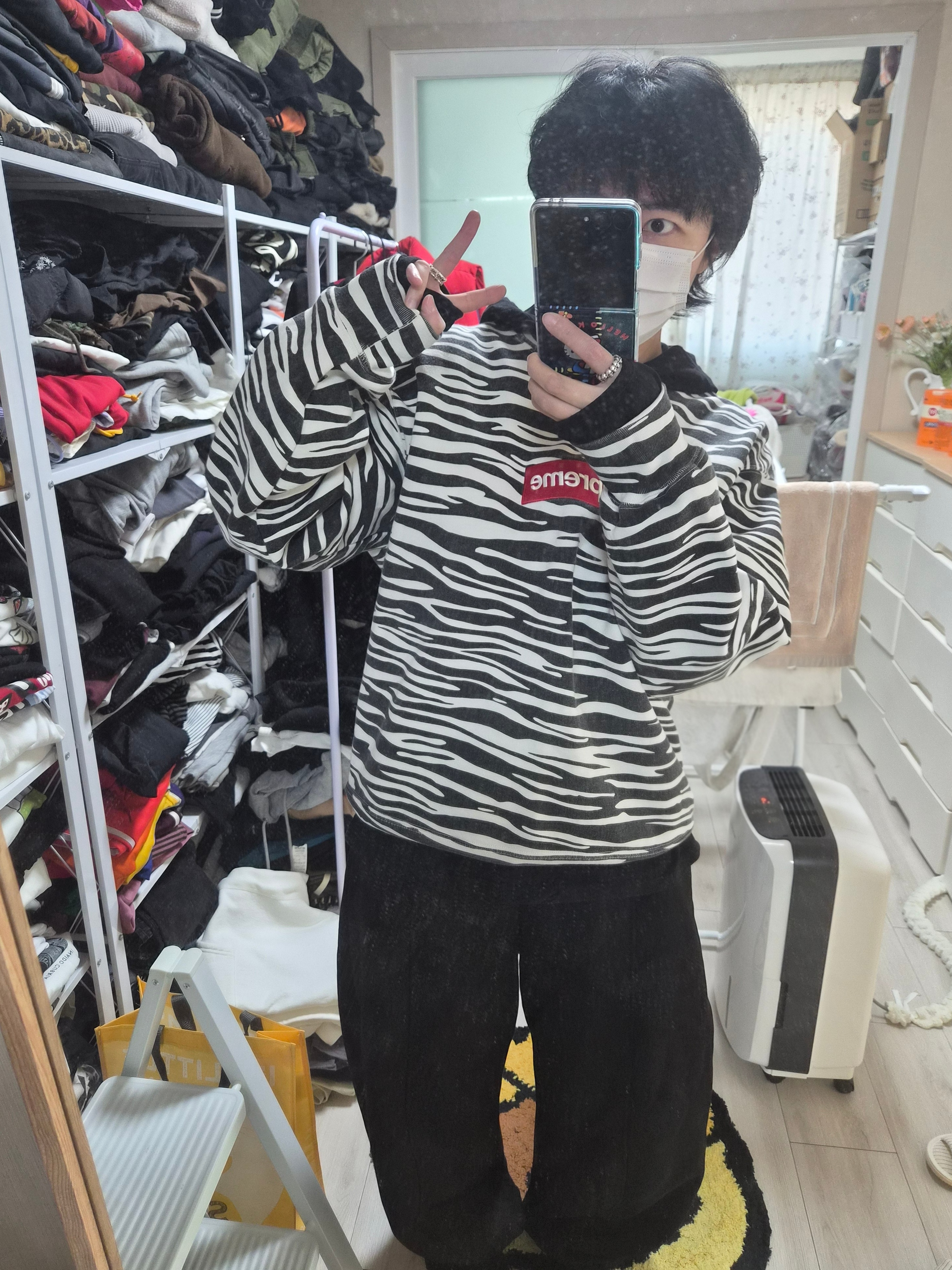Supreme Box Logo Crewneck Zebra - 22FW, Hysteric Glamour Skull Ring Silver 착용 스타일