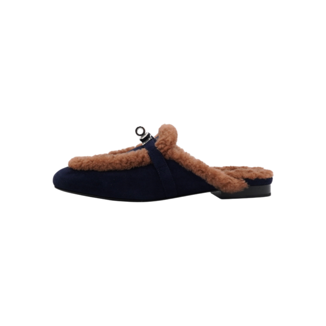 ITE5H5E5V9EJ Hermes H242107Z Marine Suede Gold Shearling Kelly Buckle OZ Women's Mule Sandals