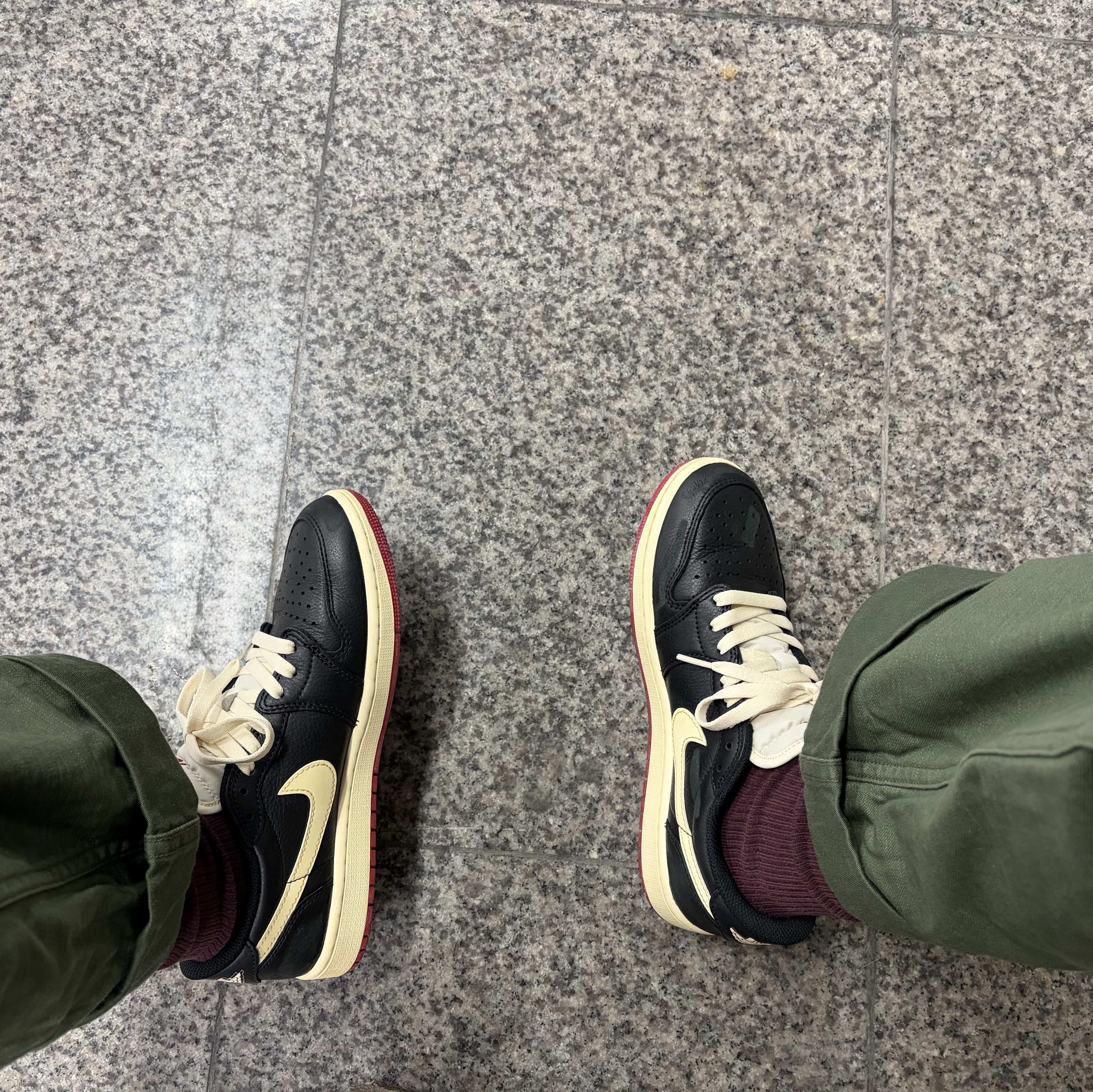 Jordan 1 x Nigel Sylvester Retro Low OG Better With Time, Orslow 5002 US Army Fatigue Pants Green 착용 스타일 - 1