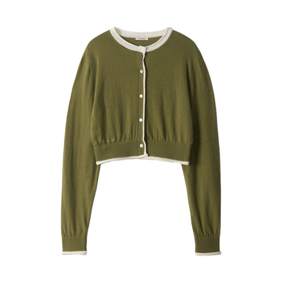 - (W) Aviemuah Rolled Edge Cropped Cardigan Olive Green