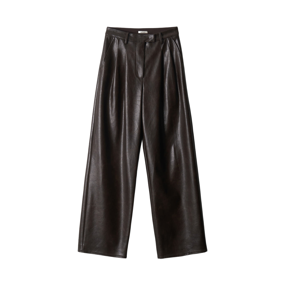 - (W) Aviemuah Pleated Wide Leg Fake Leather Trousers Brown
