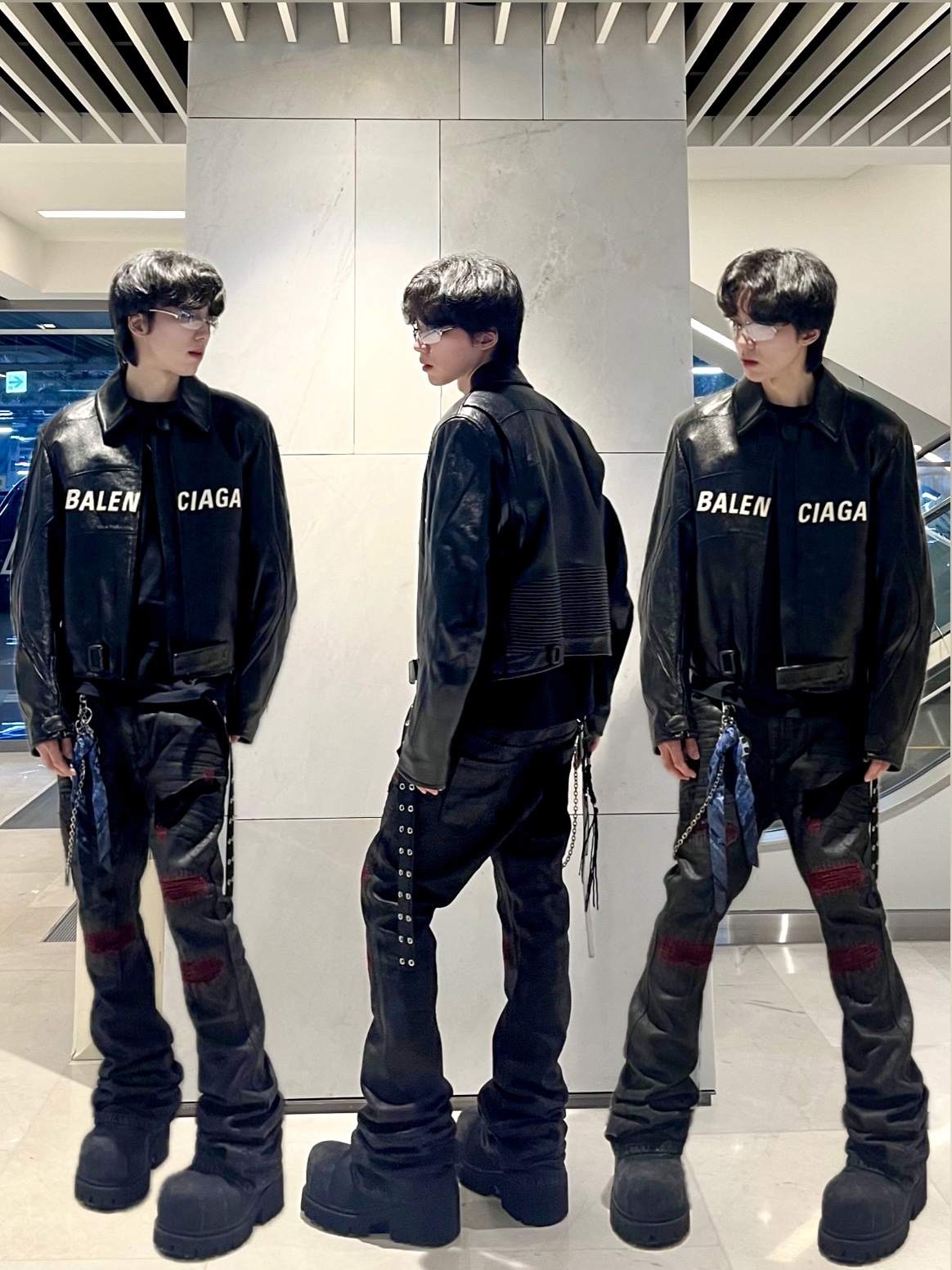 Kamien x MJD Double Hole Belt Black Shearling Calfskin, Balenciaga Stomper Bootie Black 착용 스타일 - 1