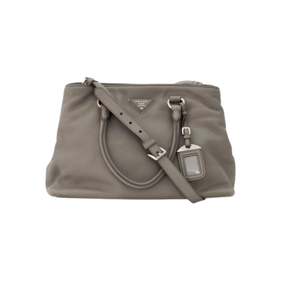 ITQMGFV5QEEP Prada Vitello Daino Leather Top Handle Tote Bag - Gray with Silver Hardware