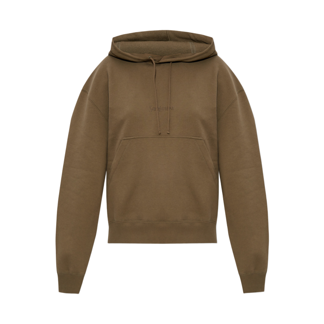 823602-Y36SW-1301 (W) Saint Laurent Hooded Logo Motif Sweatshirt Khaki