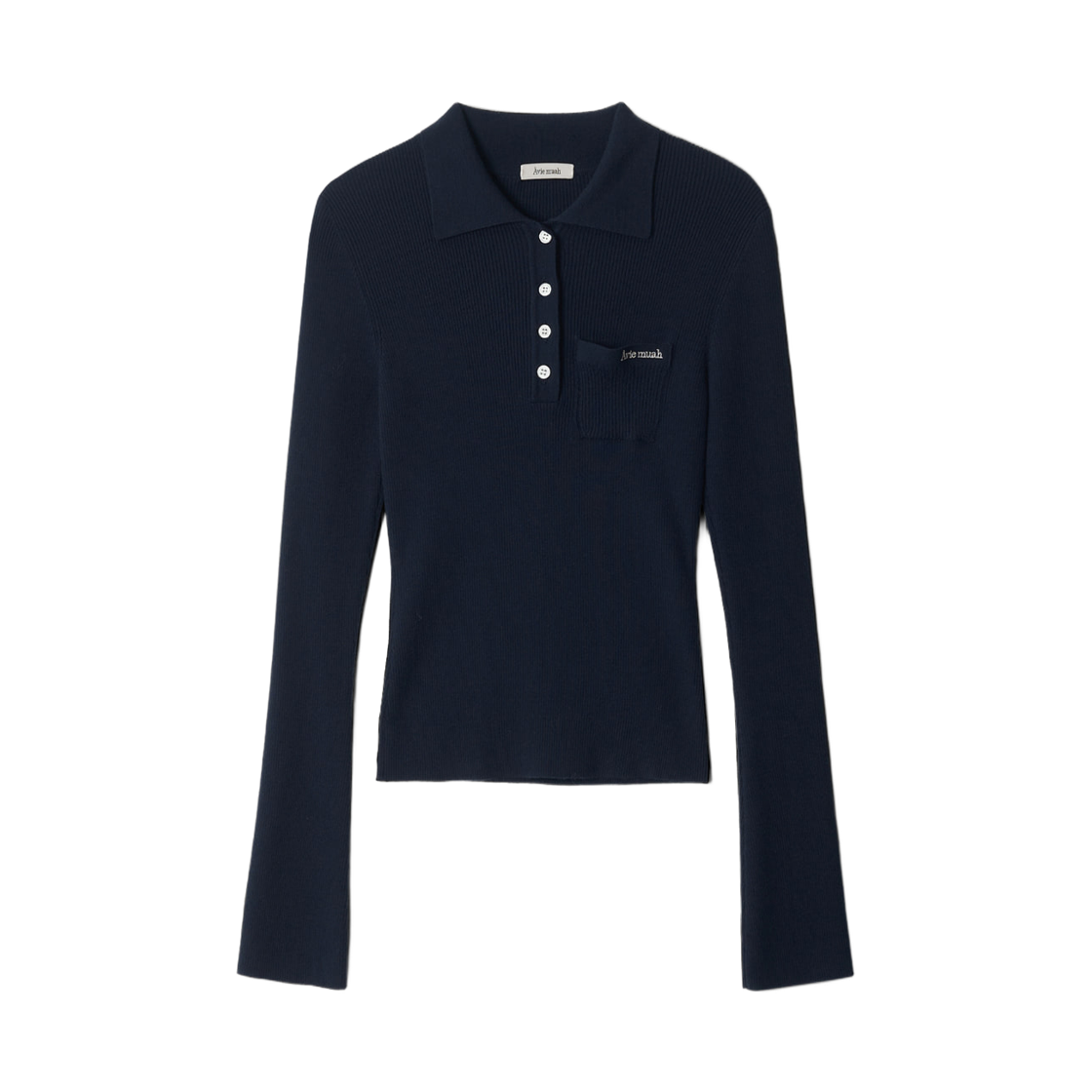 - (W) Aviemuah Ribbed Knit Polo Shirt Navy