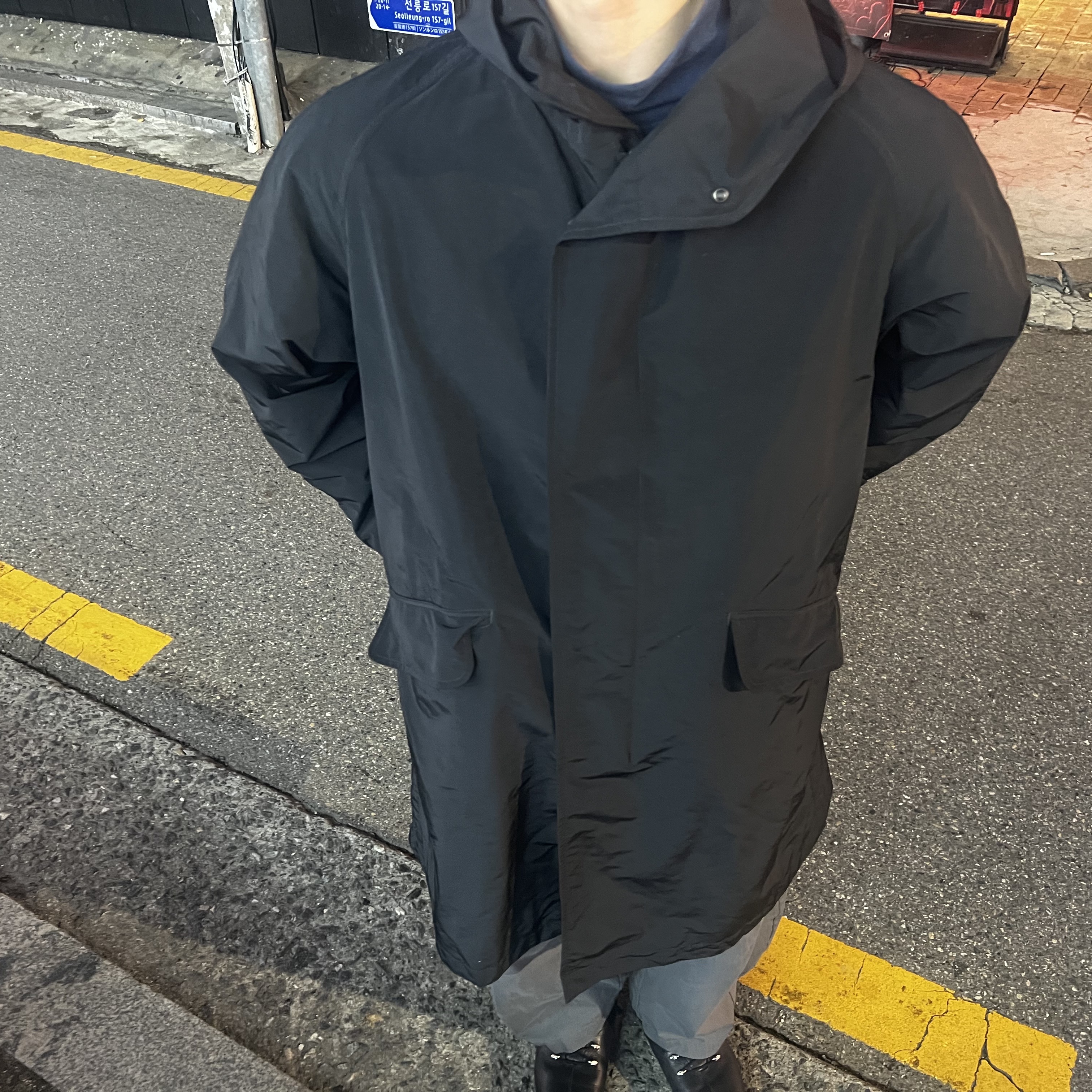 Nonnod Cropped Flexible String Check Shirt Brown, Project G/R Retro Baggy Denim Pants Dark Navy 착용 스타일 - 5