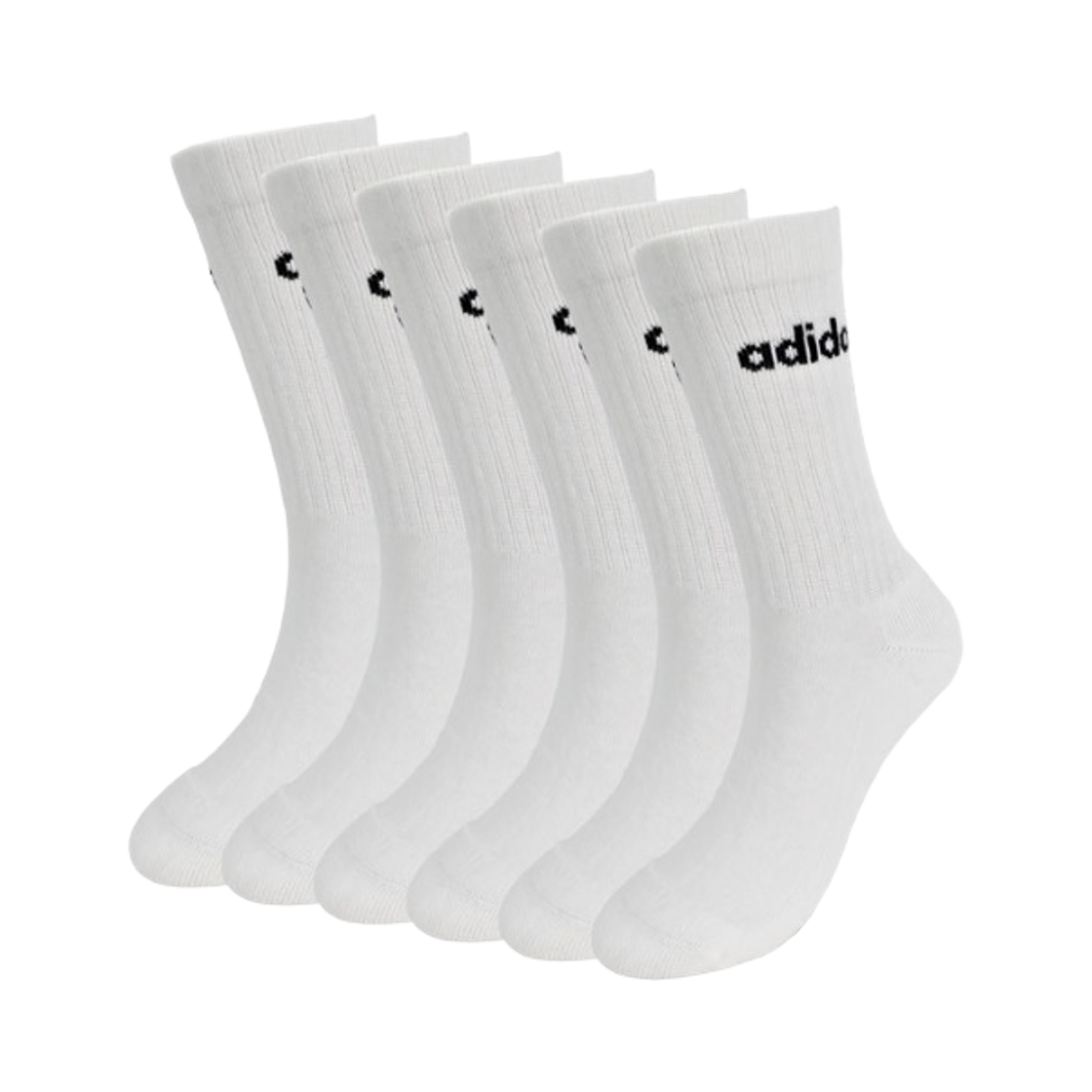 JL6096 Adidas Linear Cushioned Crew Socks White Black (6 Pack)