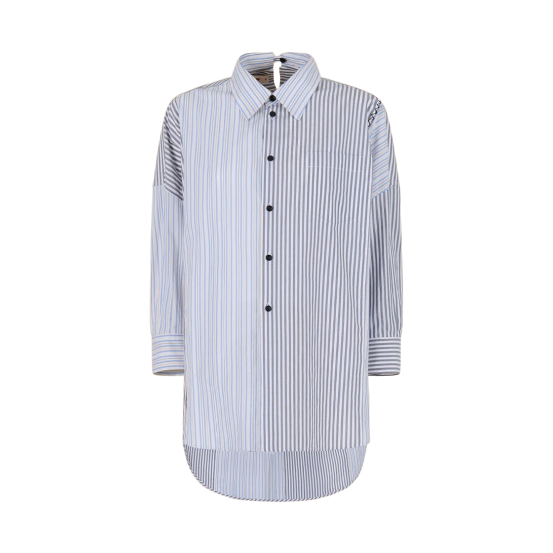 CAMA0650QS-UTC530-STN63 (W) Marni Stripe Organic Poplin Patchwork Shirt Dark Ash