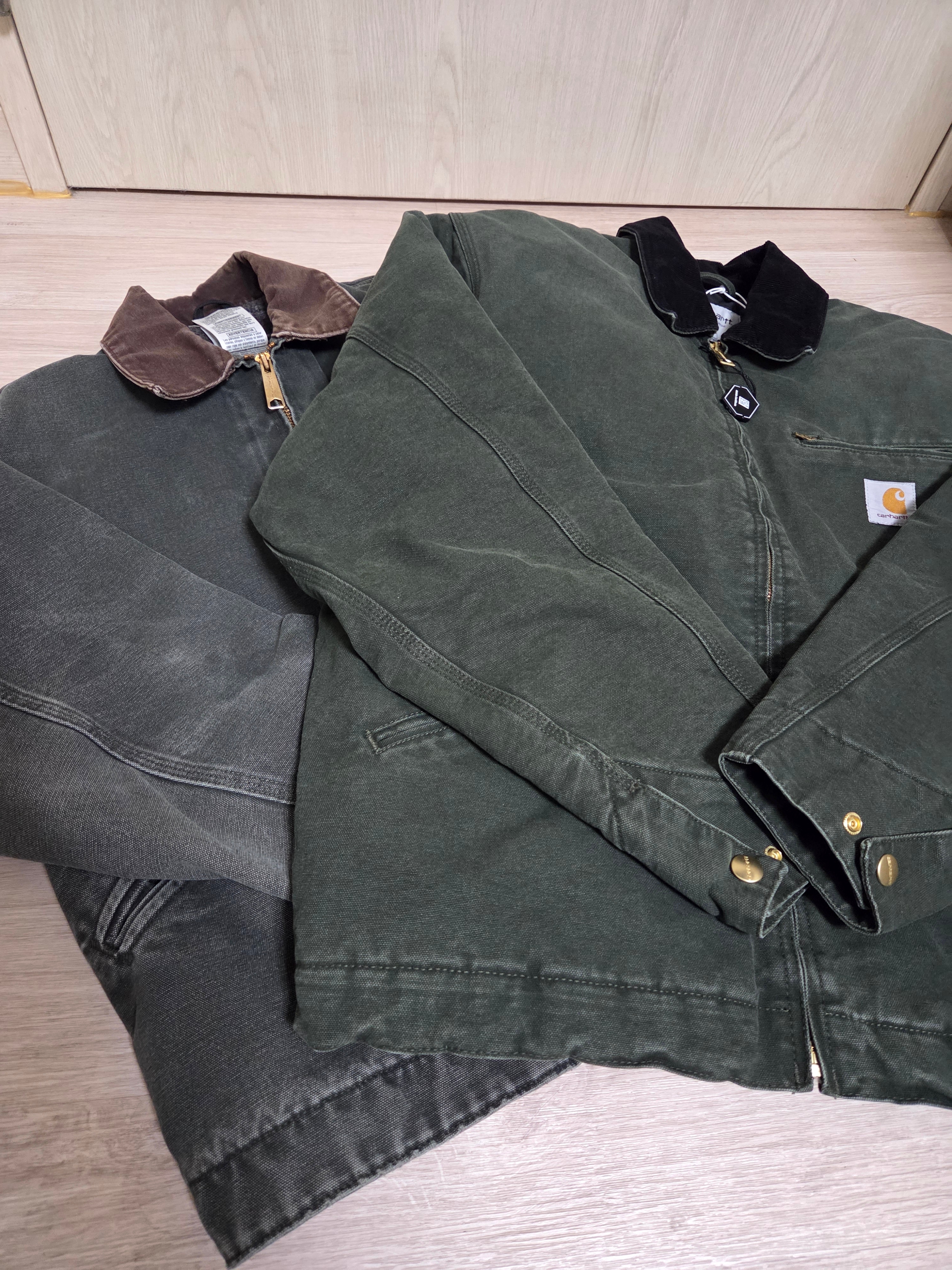 Carhartt WIP OG Detroit Jacket Olive Black Stone Canvas - Winter 착용 스타일