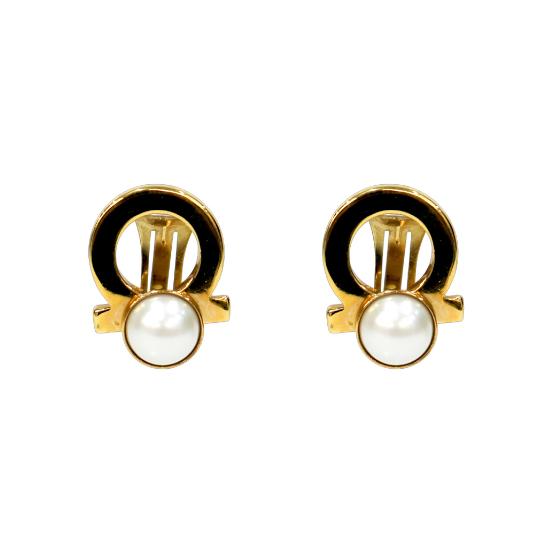 살바토레 페라가모 펄 간치니 골드 이어링 A-B42839(Salvatore Ferragamo Pearl Gancini Gold Earrings A-B42839)