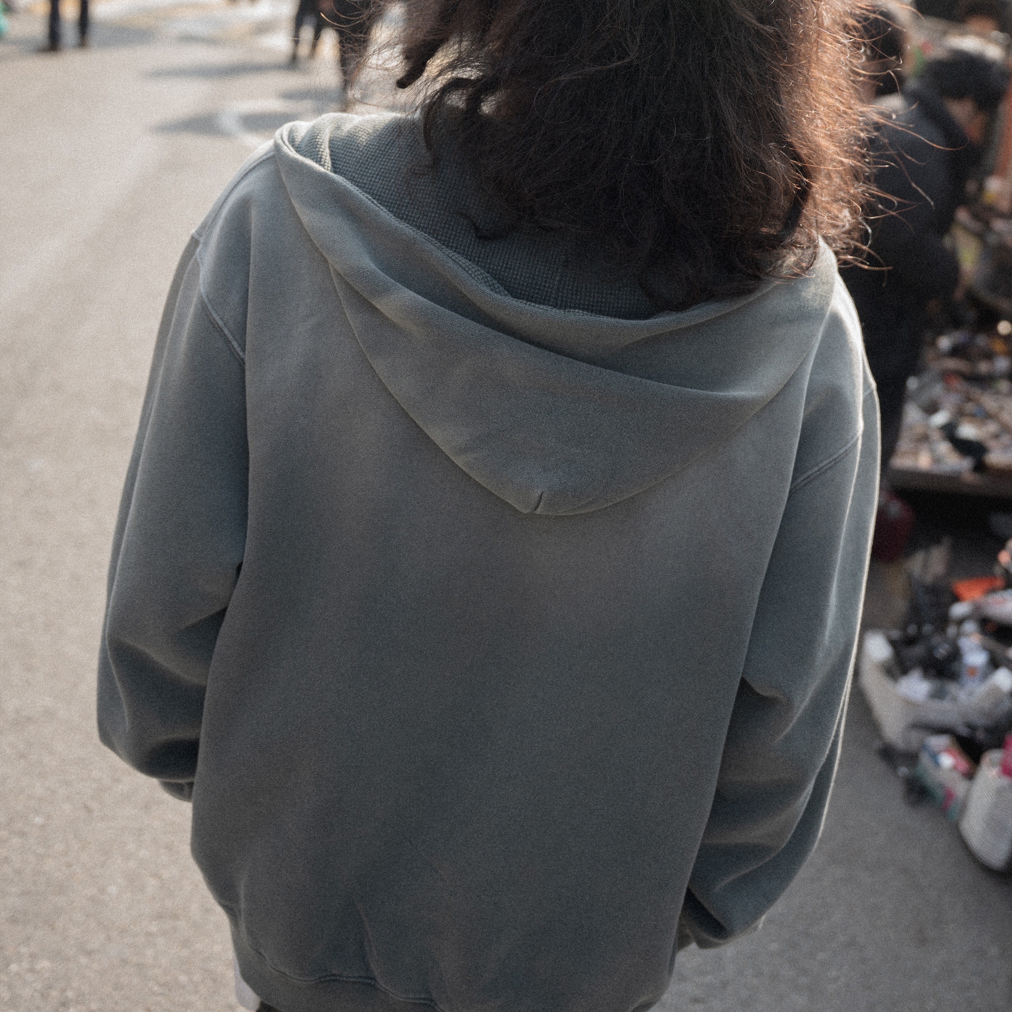 POSR Overdyed Thermal Zip Hoodie Faded Green 착용 스타일
