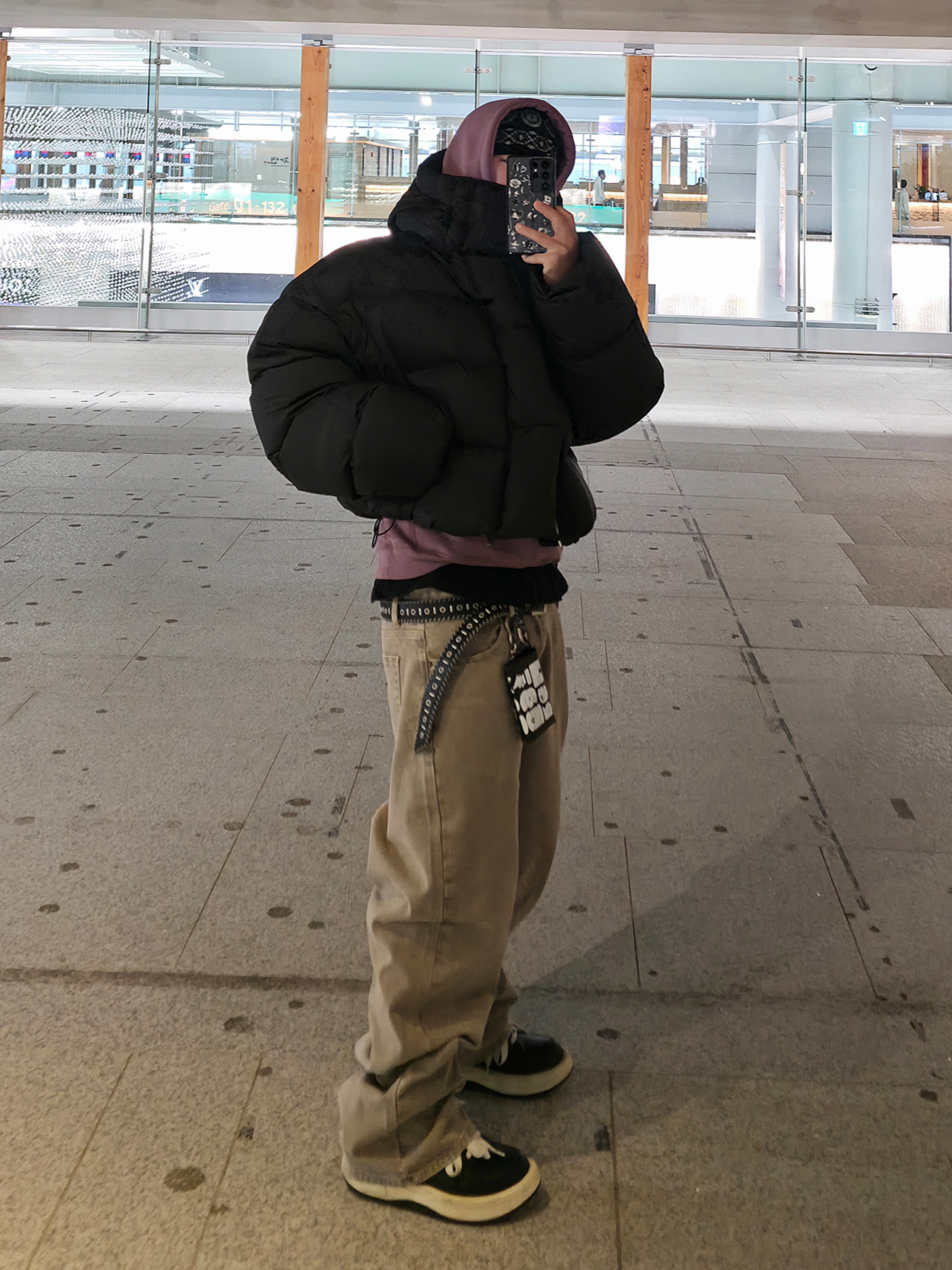 Entire Studios MML Hooded Puffer Black, Converse x Drkshdw Turbowpn Black Cream 착용 스타일 - 8