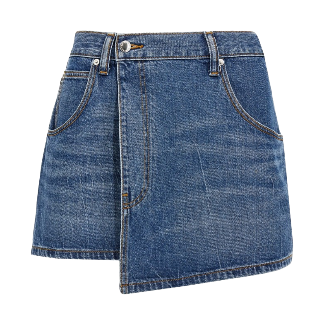 (W) 알렉산더 왕 데님 디컨스트럭티드 랩 미니 스커트 블루((W) Alexander Wang Denim Deconstructed Wrapped Mini Skirt Blue)