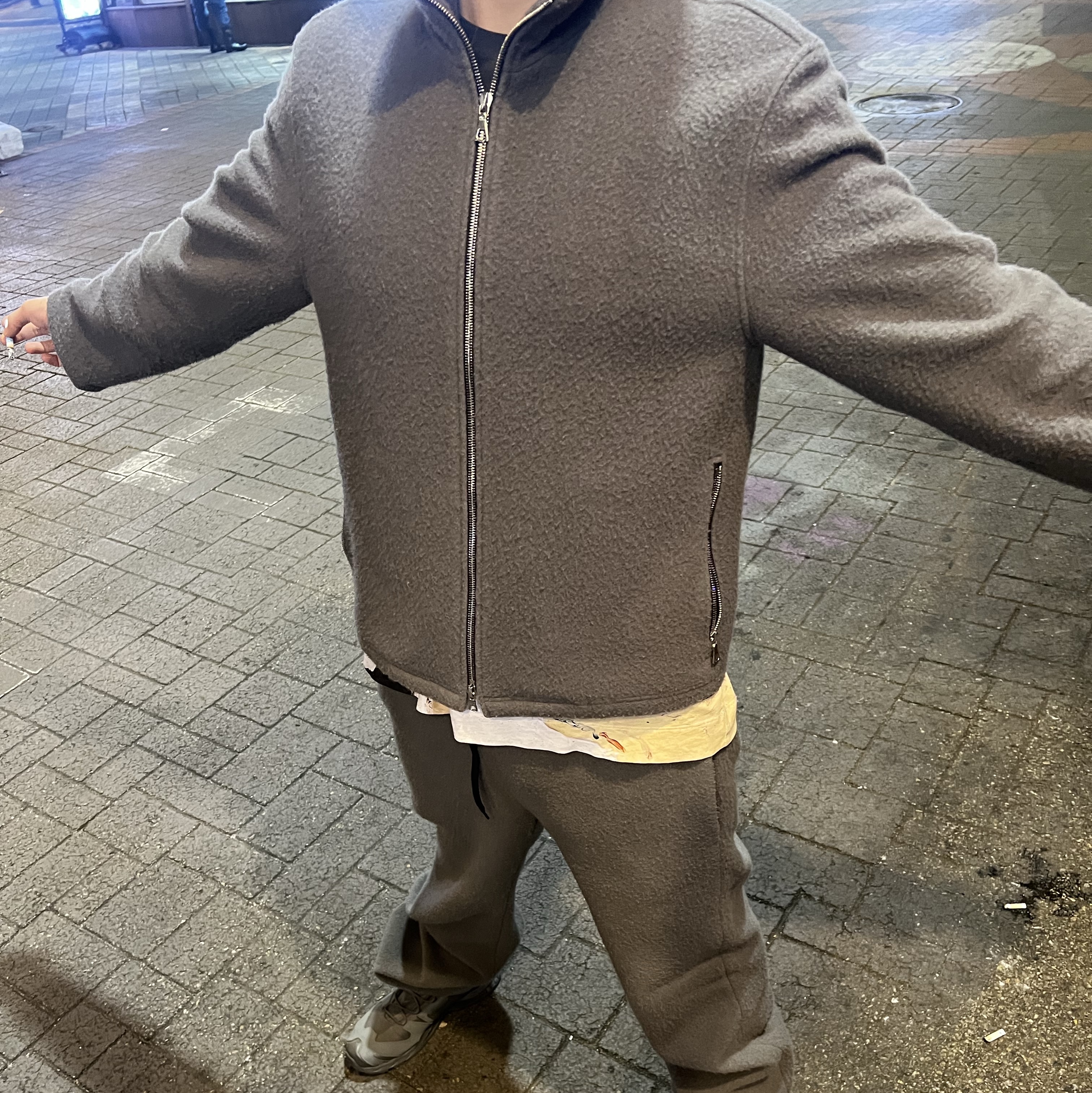 Nonnod Cropped Flexible String Check Shirt Brown, Project G/R Retro Baggy Denim Pants Dark Navy 착용 스타일 - 4