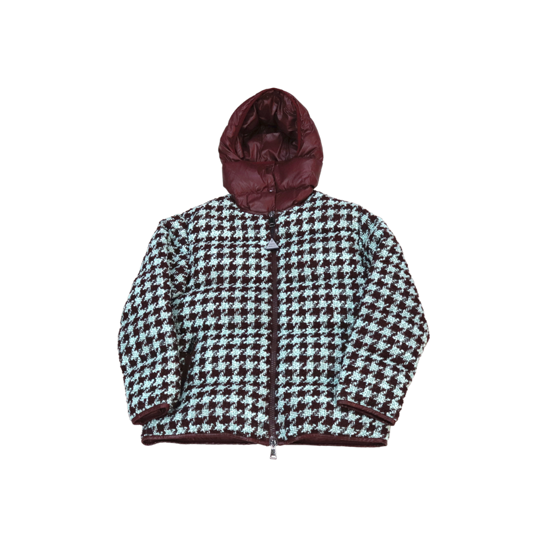 ITSJEFEW8M2P Moncler Mint Houndstooth Tweed Hooded Puffer C-C42973