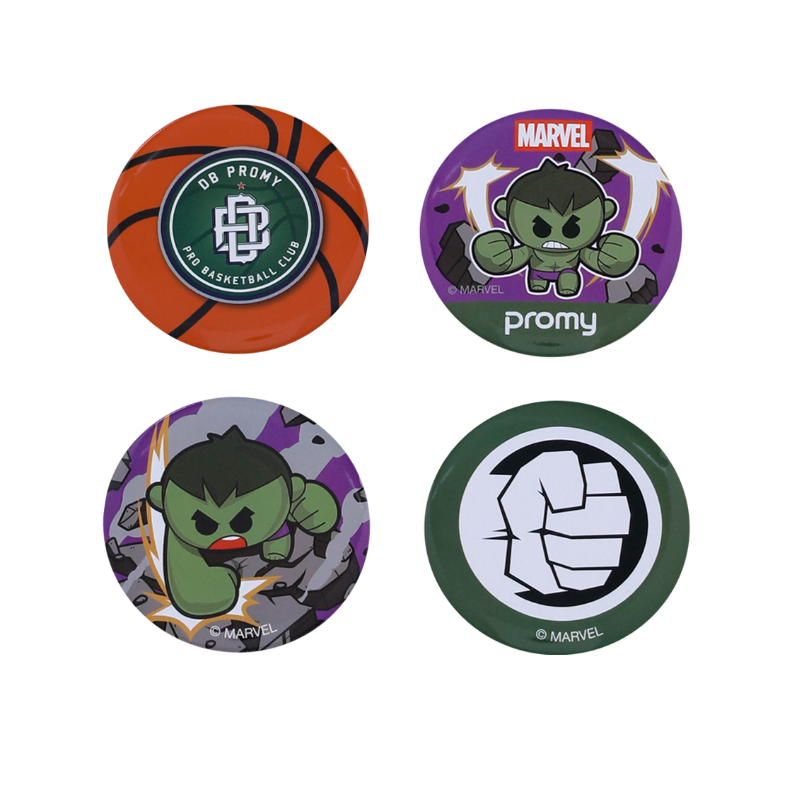 케이비엘 X 마블 컬렉션 원주 DB 헐크 핀뱃지 세트 4종(KBL X MARVELCollection Wonju DB Promy Hulk Pin Badge Set (4pcs))