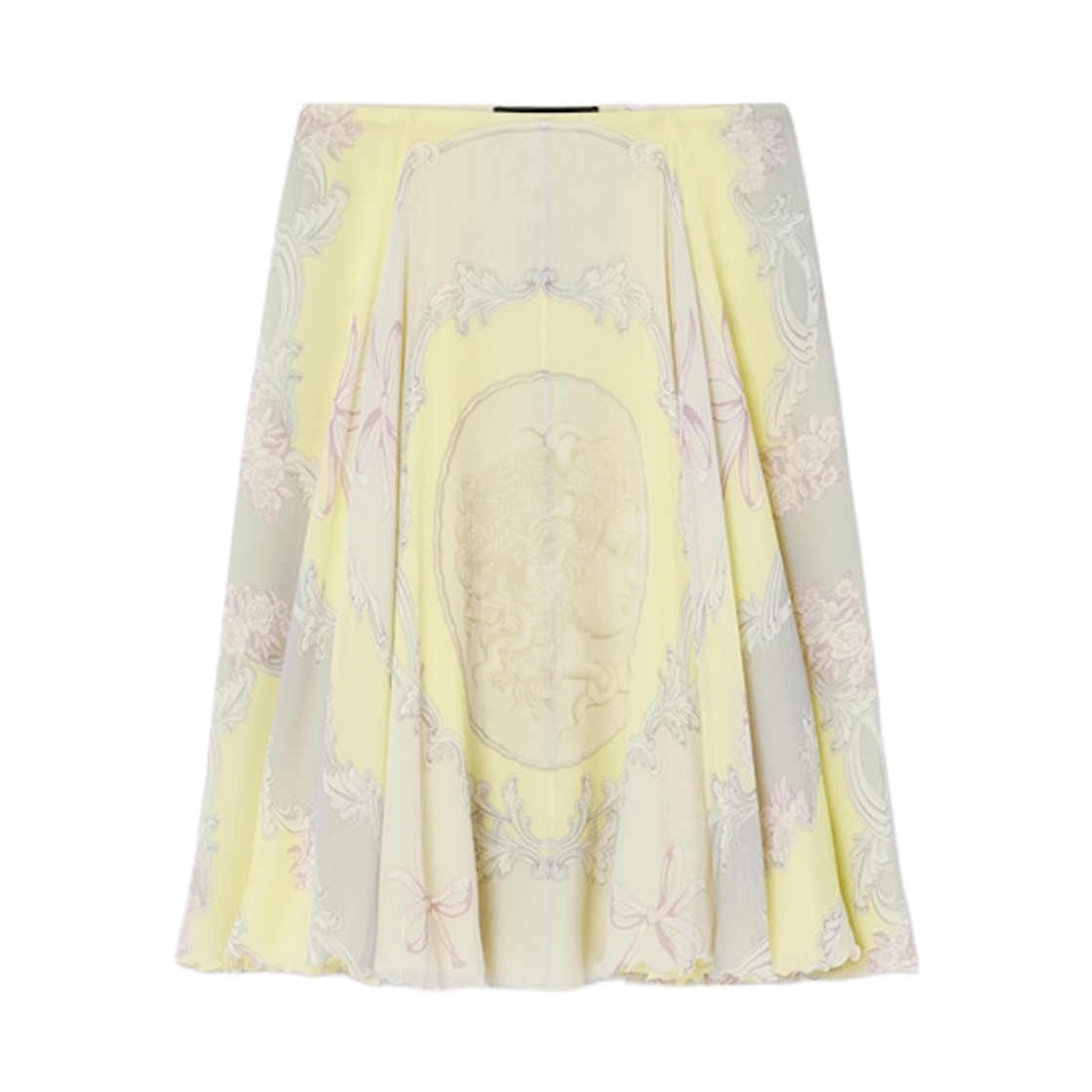 (W) 베르사체 카메오 실크 크레이프 플로이 미디 스커트 프린트((W) Versace Cameo Silk Crepe Flowy Midi Skirt Print)