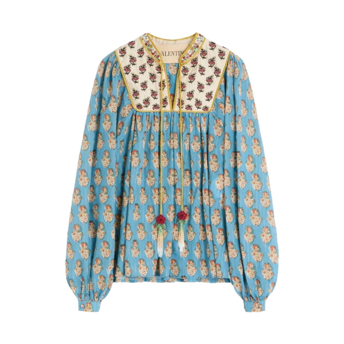 AEAV59M5HW9 (W) Valentino Cotton and Lurex Top with Embroidered Petales Damour Print Multicolor
