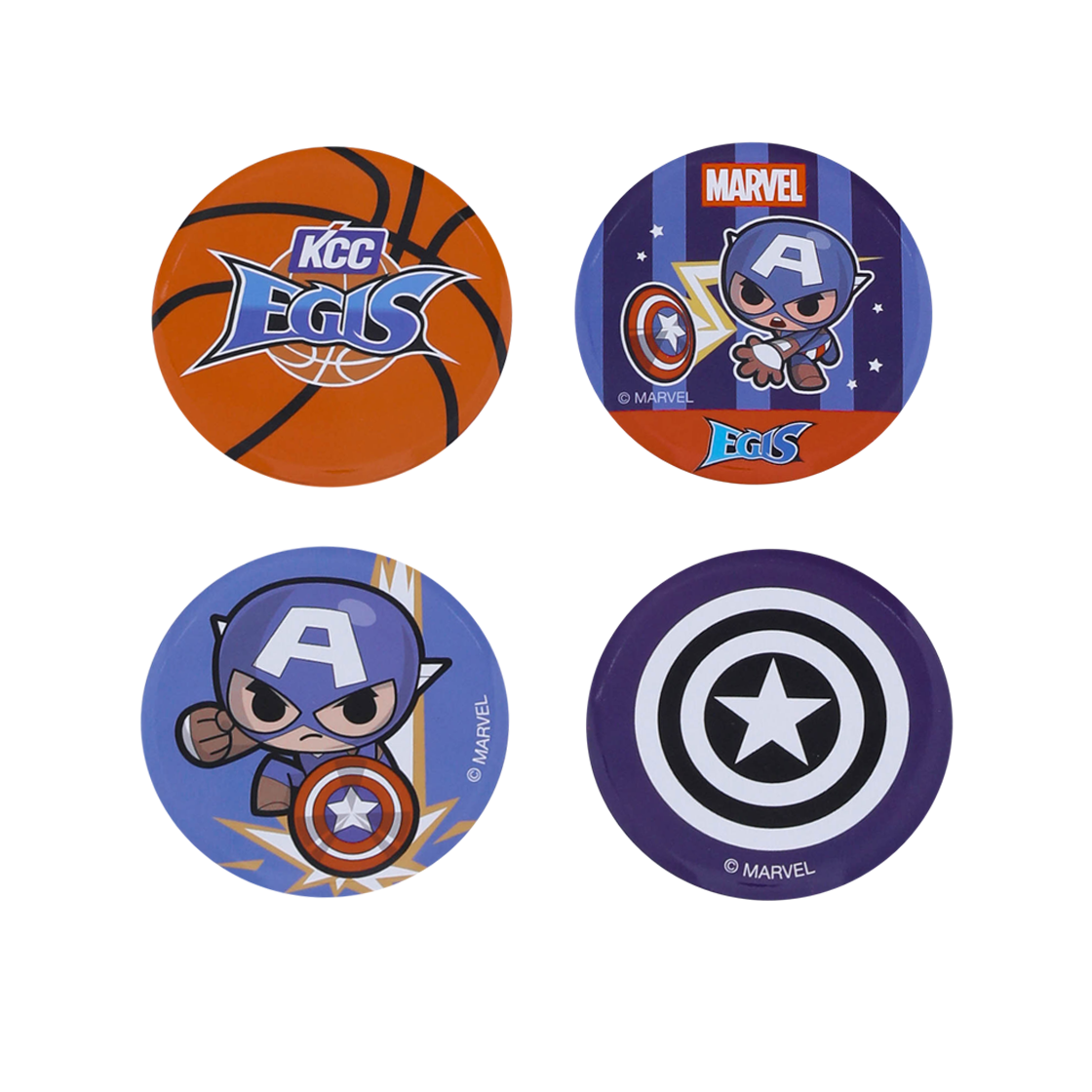 케이비엘 X 마블 컬렉션 부산 KCC 캡틴아메리카 핀뱃지 세트 4종