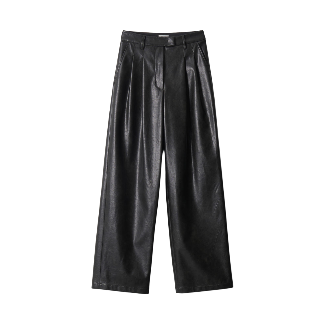 - (W) Aviemuah Pleated Wide Leg Fake Leather Trousers Black